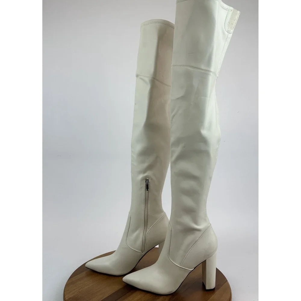 New Womens Marc Fisher LTD Garalyn Ivory Faux Leather Over The Knee Boots Sz 10‎